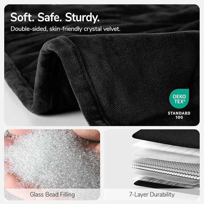 Weighted Blanket for Adults, 15 lbs, 60" x 78", washable Blankets, Black | Soft Queen Size Heavy Blanket, Large Weighted Blankets with Glass Beads for Stress Relief and Sleep Promotion