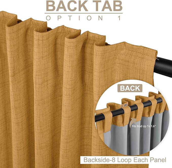 Faux Linen Total Blackout Curtains for Bedroom 96 Inch Long Mustard Yellow | 100% Blackout Shield, Back Tab/Rod Pocket Living Room Drapes, Thermal Insulated Blackout Curtains 2 Panels Set, 50"W x 96"L