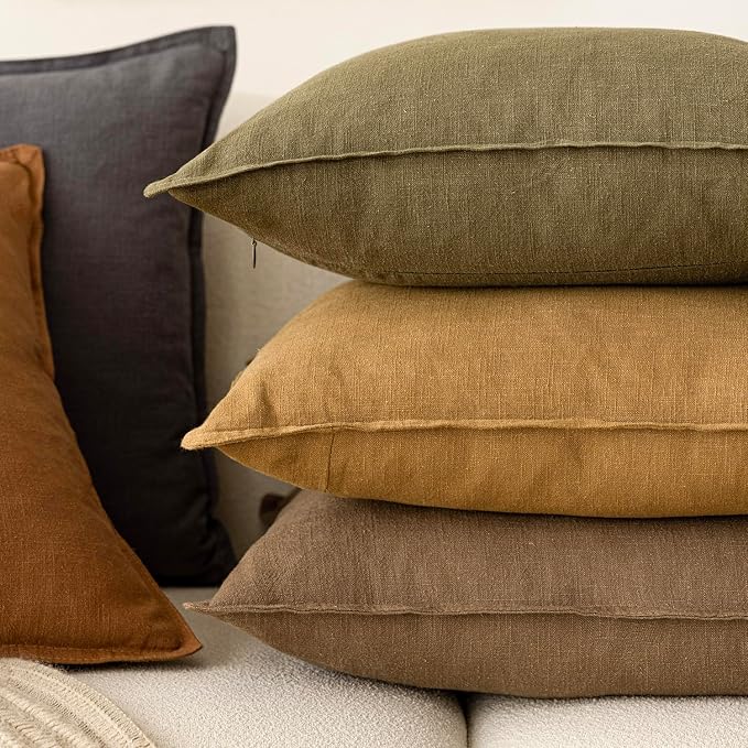 Foindtower Linen Solid Decorative Throw Pillow Covers 20x20 Cocoa Brown | Pack of 2 Boho Farmhouse Pillowcase,Accent Neutral Cushion Covers,Morden Home Decor for Chair Couch Sofa Bedroom Living Room