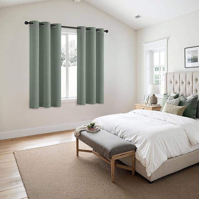 MIULEE Blackout Curtains for Bedroom 2 Panels 40 x 63 Inch Long Light Green | Thermal Insulated, Living Room Darkening Grommet Drapes, Noise Reducing, Light Blocking Window Treatments