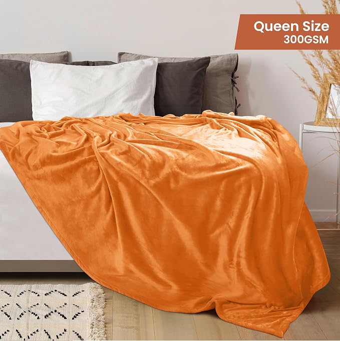 Utopia Bedding Soft Fleece Bed Blanket Queen Size Burnt Orange (90x90 Inch) | Microfiber Plush Warm Lightweight Breathable Cozy Blanket Anti-Static, All Season Use, Gift for Women and Men