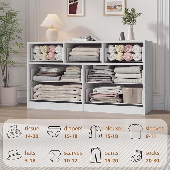 Garvee 7 Dresser for Bedroom, 54" Wide Dresser, Freestanding Horizontal Drawer with Storage, Wooden Closet Chest Storage for Living Room, Hallway, Entryway, White