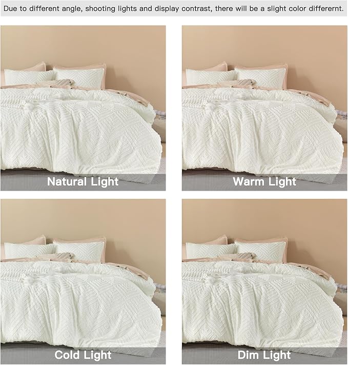 Litanika Oversized King Comforter Set, 3 Pcs Ivory Tufted Boho Bedding Set | Farmhouse Shabby Chic Vintage Bohemian Textured Aesthetic Soft Fluffy Lightweight Breathable All Season Bed Set