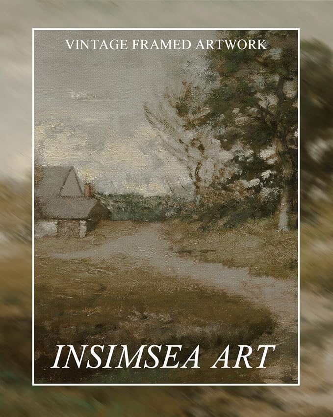 InSimSea Extra Large Framed Vintage Wall Art, Rustic Landscape,40x20in | Cottage Road Farmhouse Picture, Canvas, Long Horizontal, Bedroom Above of Bed Fireplace Living Room