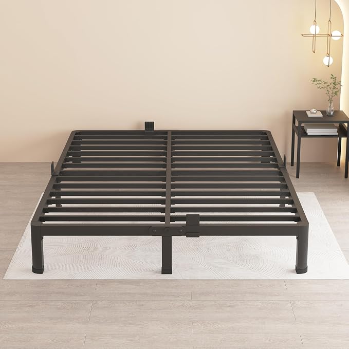 MAF 7 Inch Queen Metal Platform Bed Frame with Round Corner Legs | Mattress Slide Stopper, 3000 LBS Heavy Duty Steel Slats Support, Noise Free, No Box Spring Needed, Easy Assembly, Anti-Slip