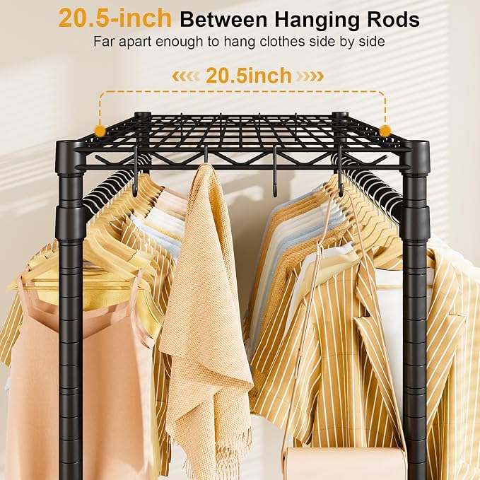 Rolling Clothes Rack, Clothing Racks for Hanging Clothes, Black | P4 Plus Heavy Duty Garment Rack with Wheels, Free Standing Portable Closet Racks 45''W × 20.5''D × 80.5''H, Max Load 570 Lbs