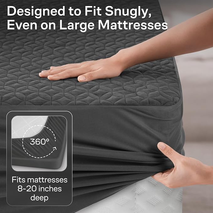 100% Waterproof Noiseless & Cooling Mattress Protector - Full Size - Gray | Viscose Made from Bamboo, 360 Protection Against Spills, Stains, & Accidents, 20" Deep Pocket, For Parents & Pet Owners