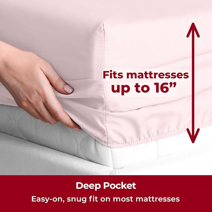 Mellanni Iconic 5-Piece, Ultra Soft Sheet Set (Split King, Blush Pink) | 10M+ Sleepers. Lab-tested: Sleeps Cool, Stays Bright, Strong, Smooth. Good Housekeeping Best Bedding, 7 yrs running.