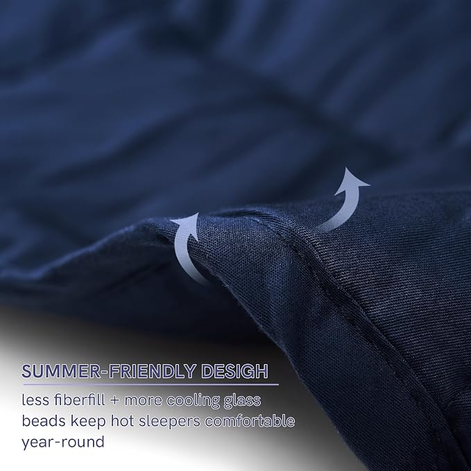 YnM Cotton King Size Weighted Blanket for Adults (88x104 Inches, 25 Pounds, Navy), Smallest Compartments with Cooling Glass Beads,Heavy Blanket for Two Persons of 140~240lbs on Queen or King Bed