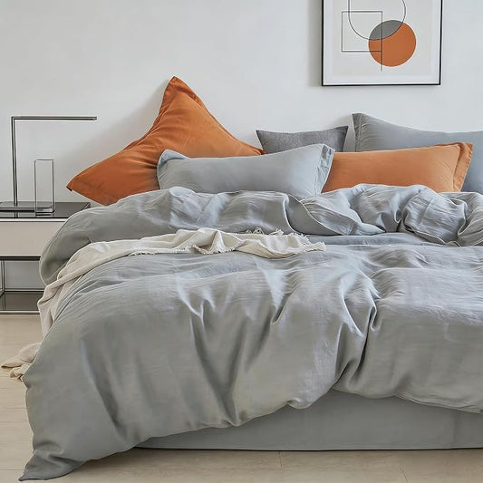 Simple&Opulence 100% Linen Duvet Cover Set 3pcs Basic Style Natural French Washed Flax Solid Color Soft Breathable Farmhouse Bedding with Button Closure - Ultimate Grey, King