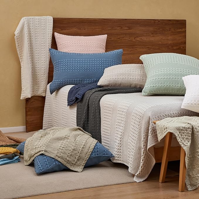 PHF 100% Cotton Waffle Weave Pillow Covers 24" x 24", 2 Pack Luxury Square Shell for Elegant Home Decor, No Filling, Luxury Aesthetic Soft Pillow Covers for Bed, Light Grey
