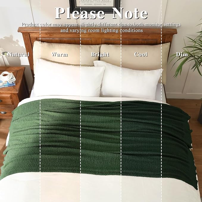 JOOJA Emerald Green Throw Blanket for Bed, Super Soft Knit Blankets, Cozy Fleece Fuzzy Fluffy Plush Chenille Throws Blanket for Couch, Sofa, Dark Green, 60 x 80 inches