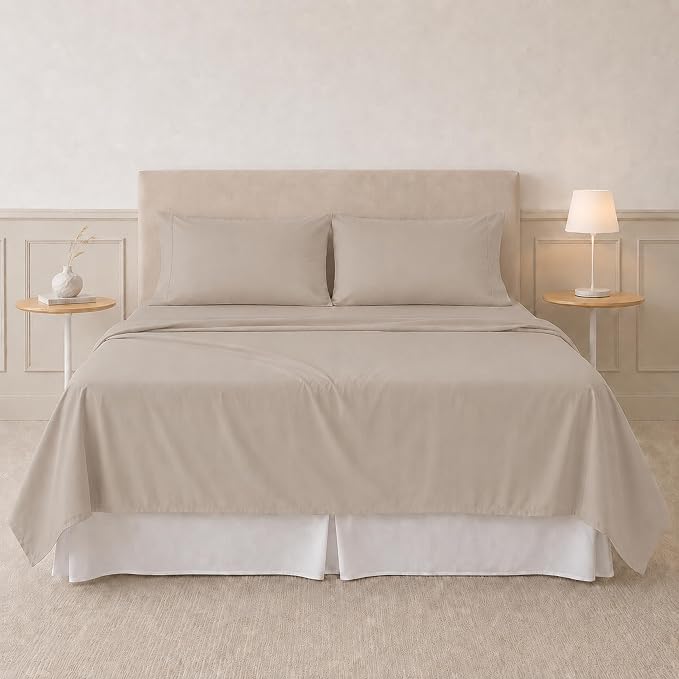 Modern Threads Soft Microfiber Solid Sheets - Luxurious Microfiber Bed Sheets - Includes Flat Sheet, Fitted Sheet with Deep Pockets, & Pillowcases Khaki Twin