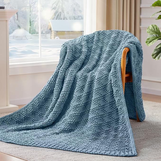 Anysay Knitted Weighted Blanket for Adult,Chunky Knit Throw 60''*80'' 12lbs | Cooling Weighted Blanket for Sleep Breathable Machine Washable Fall Heavy Blanket for Room Decor(Queen）