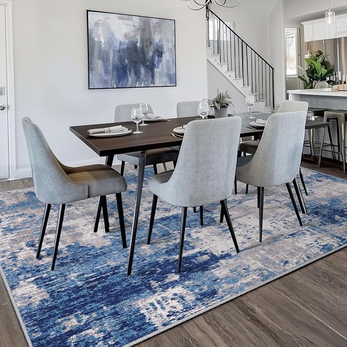 RELEANY Washable 6'x8' Abstract Area Rug for Living Room Blue Gray | Carpet for Bedroom, Kitchen, Office, Hallway and Entryway, Printed Pattern, Non‑Slip, Soft, Stain‑Resistant, Easy to Clean