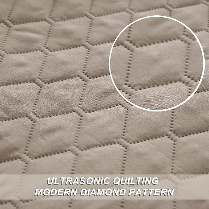 Exclusivo Mezcla Reversible King Size Quilt Bedding Set, Taupe | Lightweight Bedspreads with 2 Pillow Shams, Soft Microfiber, All Season Bed Coverlets for Bedroom Guest Room, 104x96 Inch