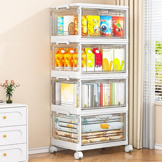 Kmiectse Clear Storage Bins with Lids - 4 Tier 32qt Plastic Stackable Bins | Clear Storage Bins with Lids - 4 Tier Plastic Bins with Wheels, Stackable Storage Bins, Closet Organizers Box