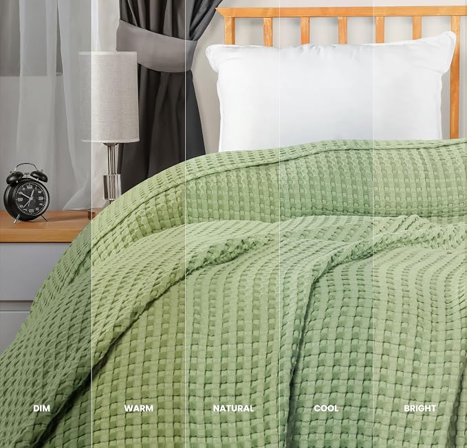 Utopia Bedding 100% Cotton Waffle Blanket Twin Size Sage Green, 90x72 Inch | Lightweight Breathable Cozy Summer Bed Blanket Home Decor Gift for Women and Men
