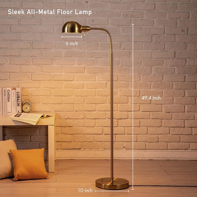 O'Bright Adjustable Floor Lamp with Flexible Gooseneck and Rotatable Shade, E26 Socket, 10-Inch Base - Ideal for Reading, Bedside, Living Room, Brushed Nickel