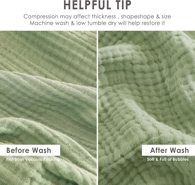 EMME Muslin Blankets for Adults Throw Blanket for Couch Breathable Gauze Soft Lightweight Airy Sage Green Throw XL 50" x 71"