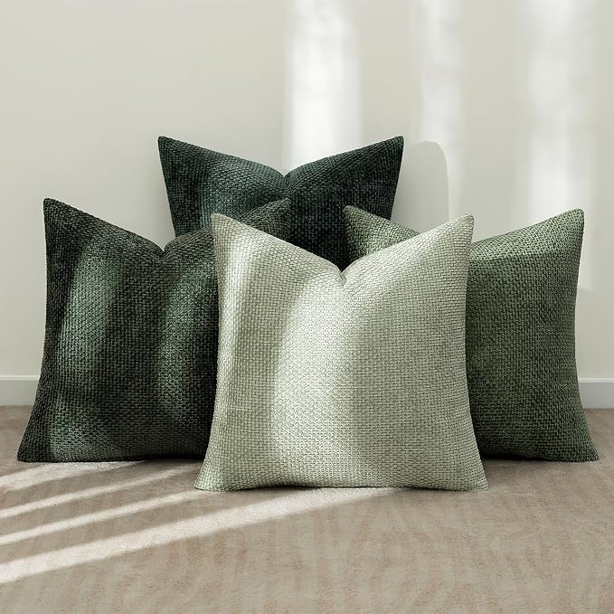 MIULEE Decorative Chenille Euro Pillow Covers Forest Green 22x22 Pack of 4 | Nordic Home Decor, Woodland Forest Bath Set, Couch Throw Pillows, Farmhouse Boho Cushion Covers for Sofa Bed Living Room
