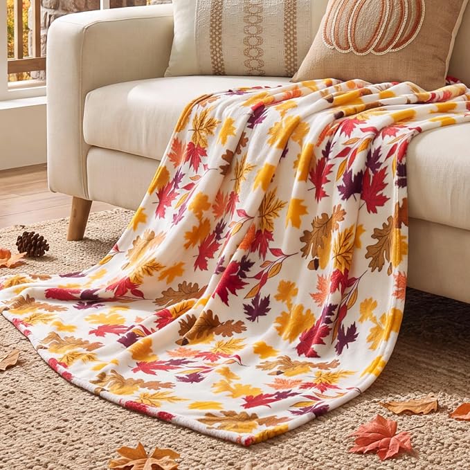 BEDELITE Fleece Blanket Soft Plush Fall Twin Size Autumn Leaves 60"x80" | Ultra Soft Fleece, Plush Microfiber, Lightweight Warmth, Thanksgiving Gift, Fall Home Decor, Machine Washable, Couch Sofa Bed