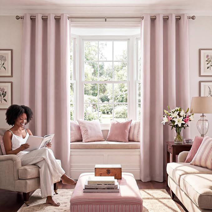 NICETOWN Blush Pink 100% Blackout Curtains for Nursery 52" x 84" 2 Panels | Window Panels with Black Liner, Heat Cold Blocking Drapes, Thermal Insulated Noise Reducing Light Blocking for Bedroom