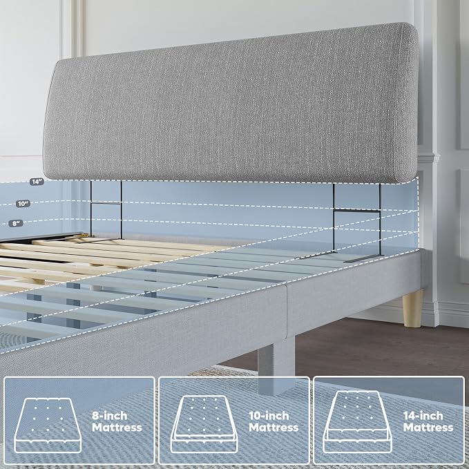 4.7” Upholstered Headboard for King Size Bed, No Drill Needed, 5 Min Assembly, Headboard for 8–14 Inch Mattress, Perfect for Renters Dorm Kids Pet, Linen Gray
