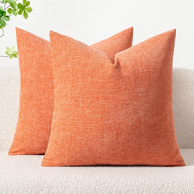 MIULEE Soft Chenille Throw Pillow Covers Coral Red 18x18 Inch Pack of 2 | Modern Home Decor, Classic Decorative Pillows, Solid Dyed Cases, Boho Couch Cushion Covers for Sofa Bed Living Room