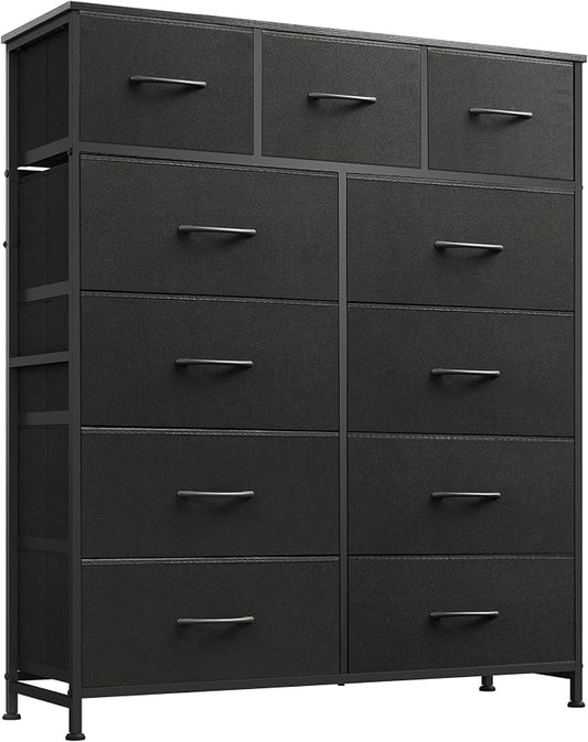 WLIVE Tall Dresser for Bedroom, 11 Drawer Chest of Drawers, Charcoal Black | 11 fabric storage drawers, Tall high-capacity design, Bedroom or dorm use, Sturdy steel frame, Smooth wood tabletop