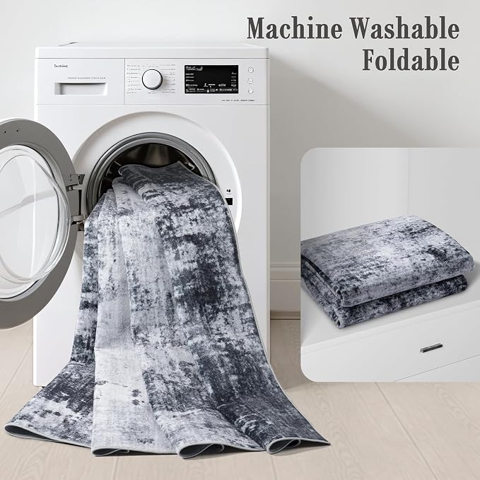 2x5 Washable Runner Rug：Modern Abstract Kitchen Carpet Black | For Hallway, Bedroom, Kitchen, Laundry, Bathroom,Door Mat,Modern Abstract,Machine washable,Non-Slip,Stain Resistant,Indoor