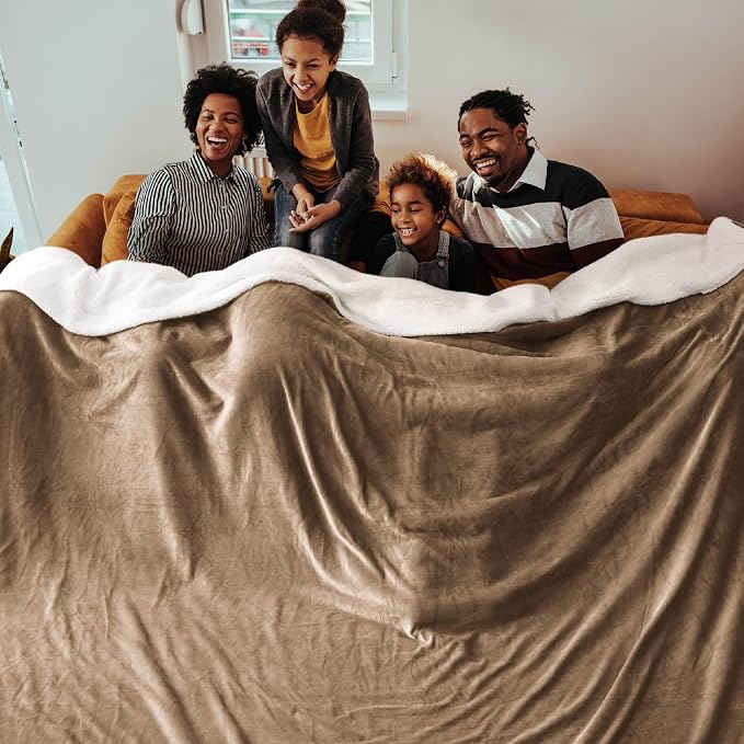 Bedsure GentleSoft Sherpa Fleece Cal King Blankets for Bed, Non-Heated, Thick and Warm Oversized Throw for Women and Men, Soft Fuzzy Plush Large Blanket for Winter, Camel, 112x98 Inches