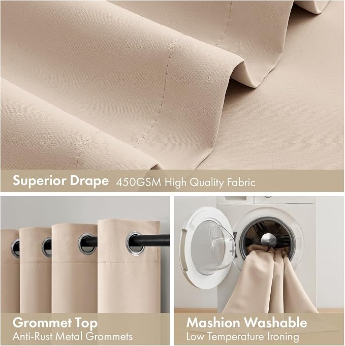 MIULEE Beige 100% Blackout Curtains for Bedroom 40x54 Inch Length 2 Panels | 2 Thick Layers Thermal Insulated Short Curtains with Black Liner, Noise Reducing Grommet, Drapes for Living Room