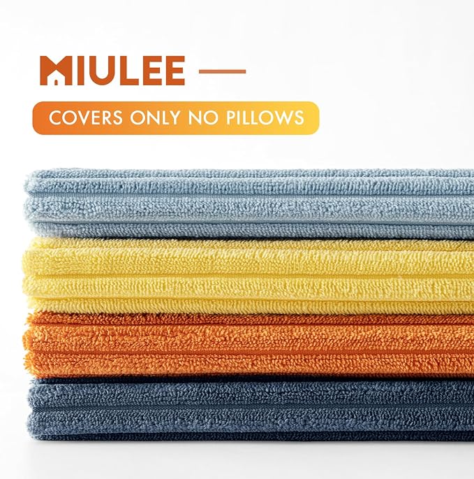 MIULEE Soft Corduroy Decorative Throw Pillow Covers Blue-Orange 18x18 | Set of 4, Mordern Nordic Coastal Decor, Summer Sky Wheat Set, Boho Farmhouse Cushion Covers for Couch Bed Sofa Living Room