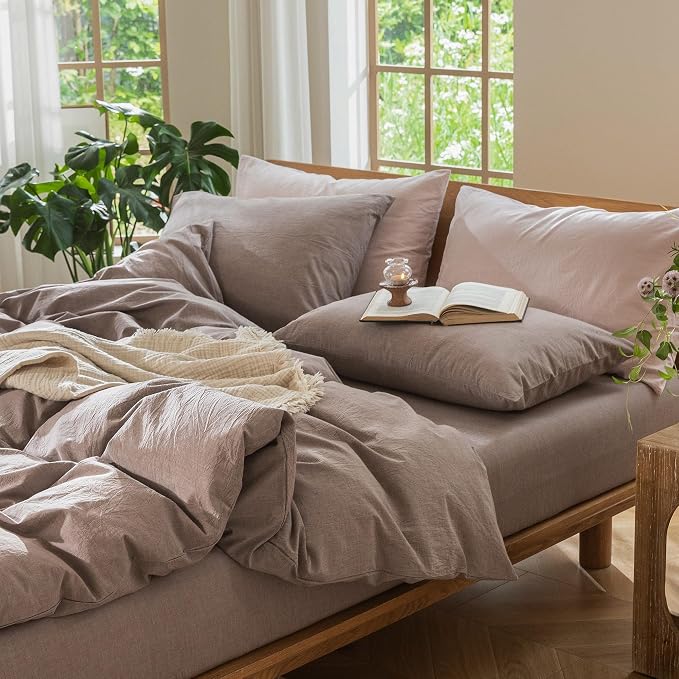 MooMee Duvet Cover Set 100% Washed Cotton Linen Like Alaska King | Relaxed Linen-like Texture. Soft, Breathable & Long-lasting Comfort. Lightweight. Hidden Zipper with 8 Interior Corner Ties