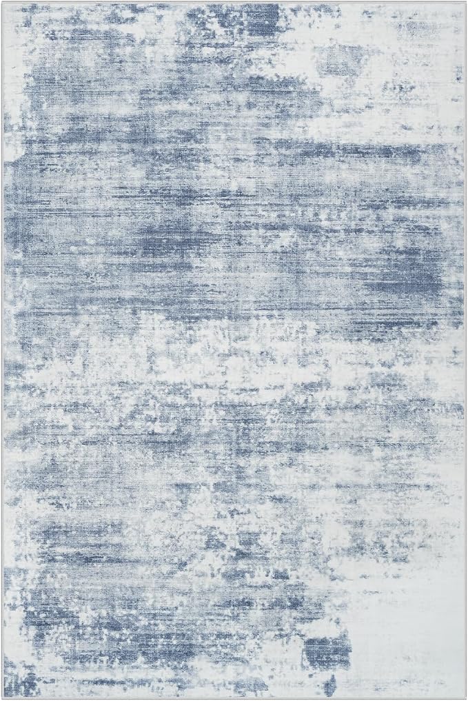 6x9 Area Rugs for Living Room: Washable Abstract Blue White Badroom Carpet | Non-slip TPE backing makes this washable soft low-pile rug safe & durable, Pet-friendly decor for dining room,nursery,office