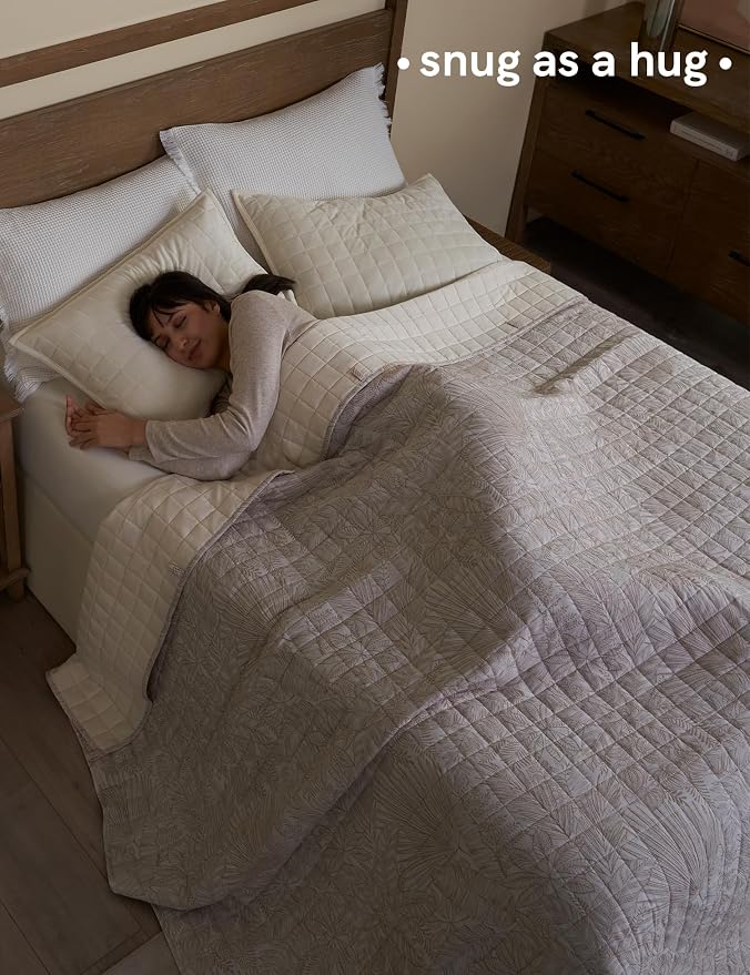 YnM 20lbs Weighted Blanket for Adults, Linen Heavy Bed Throw Blanket with Cooling Glass Beads for All Season Use, Ideal for ~190lbs (60x80 Inches, Queen, Palm Tree)