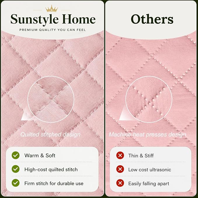 SunStyle Home Queen Quilt Bedding Set, Lightweight Summer Bedspreads,Pink | Soft Coverlet With 2 Pillow Shams,Morden Style Quilts for All Season, Suitable for Bed,Couch,Bedroom,Guest Room,90"X96"