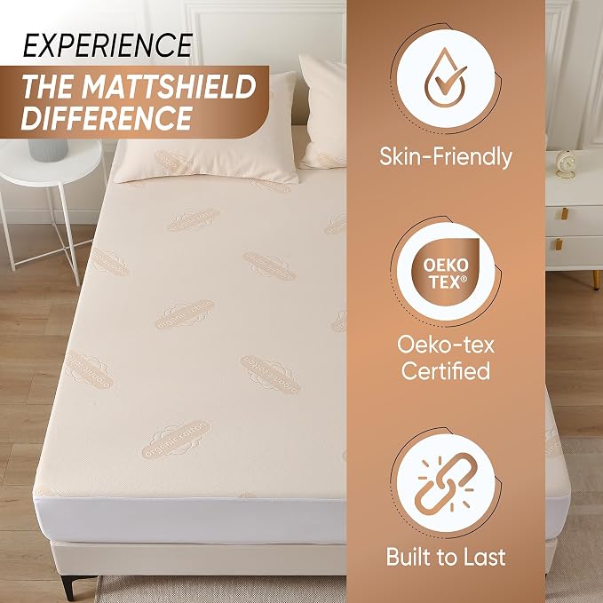 Waterproof Organic Mattress Protector Queen Size – Premium Soft Organic Cotton Surface Mattress Cover – Noiseless & Breathable 250 GSM Mattress Pad – Deep Pocket Fitted Design