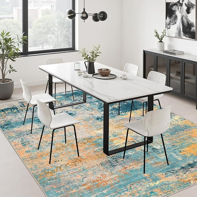 5x7 Area Rug Living Room: Modern Washable Soft Carpet Rosy Haze | For Bedroom Dining Room Farmhouse Nursery Hallway Office,Modern Abstract,Machine washable,Non-Slip,Stain Resistant,Indoor