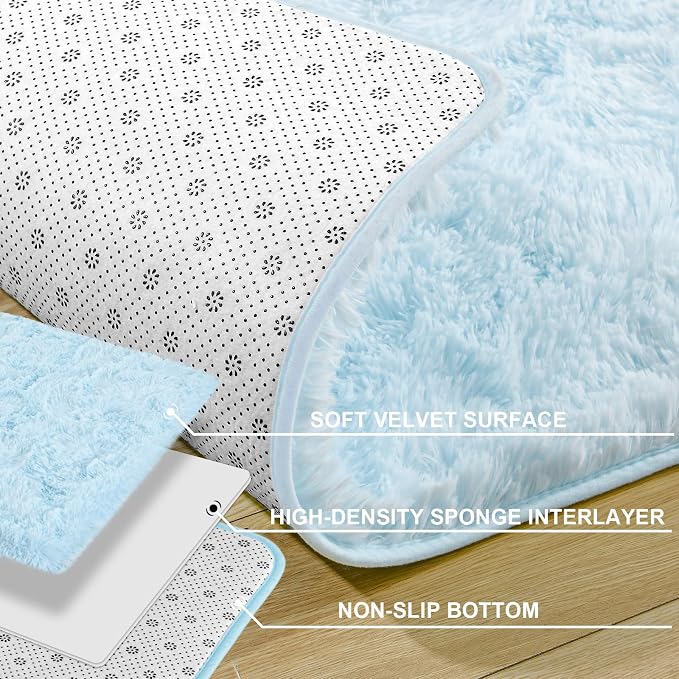 Soft Modern Indoor Shaggy Area Rug for Bedroom Livingroom Dorm Kids Room Home Decorative, Non-Slip Plush Fluffy Furry Fur Rugs Comfy Nursery Accent Floor Carpet 3x5 Feet, Baby Blue