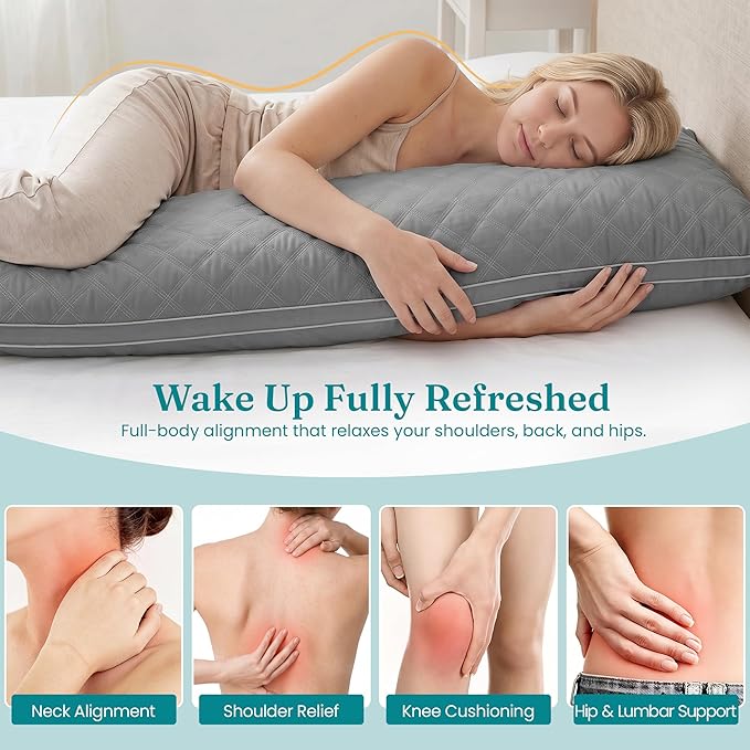 Oubonun Full Body Pillow for Side Sleeper, Adjustable Firm Long Bed Pillow | Extra Fill Plush Support - Large Quilted Loft Insert for Pregnancy Contour, Breathable Sweat-Absorbing Skin-Friendly Cushion