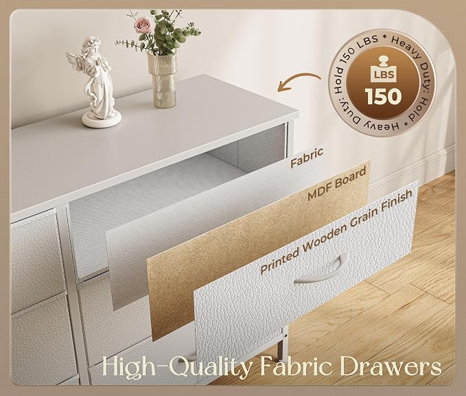Huuger 86.6 Inch Long Dresser for Bedroom, TV Stand for 65, 75, 85 Inch TV | 15 Large Fabric Drawer Dresser, Entertainment Center for Bedroom, Wide Chest of Drawer with Storage
