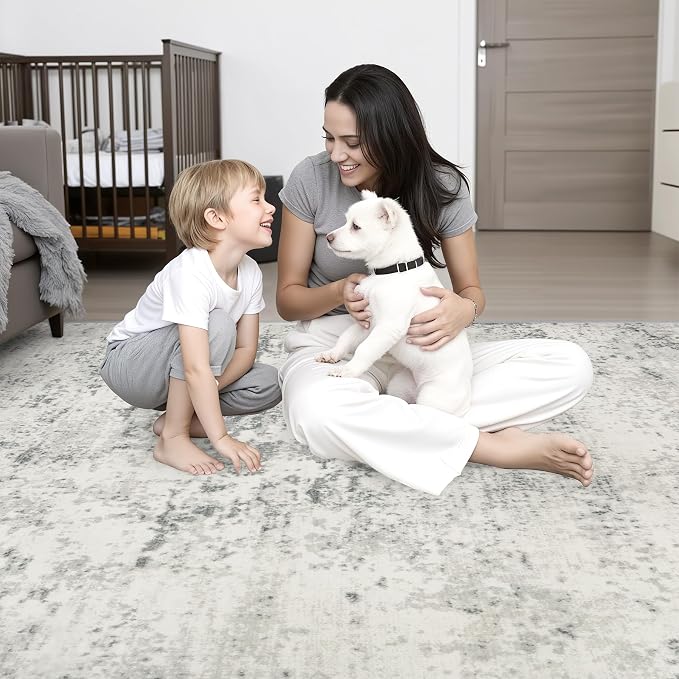 8x10 Area Rug Living Room: Modern Washable Indoor Soft Carpet Gray | For Bedroom Dining Room Farmhouse Nursery Hallway Office,Modern Abstract,Machine washable,Non-Slip,Stain Resistant,Indoor