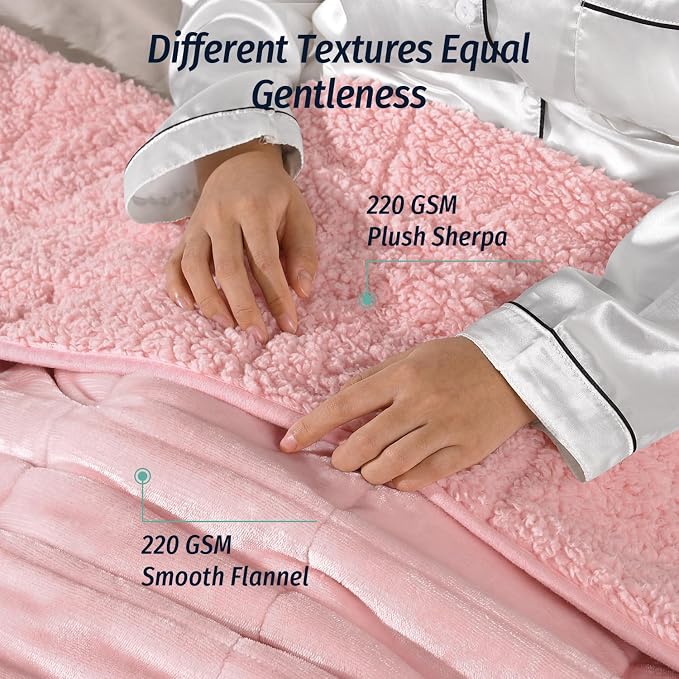Sherpa Fleece Weighted Blanket for Adult 20 lbs Queen 60"x80" Pink | Better Sleep, Relax Body & Mind, Dual Sided Soft Fuzzy Heavy Throw Blankets, Plush Flannel Top, Chunky Fluffy, Warm Hug
