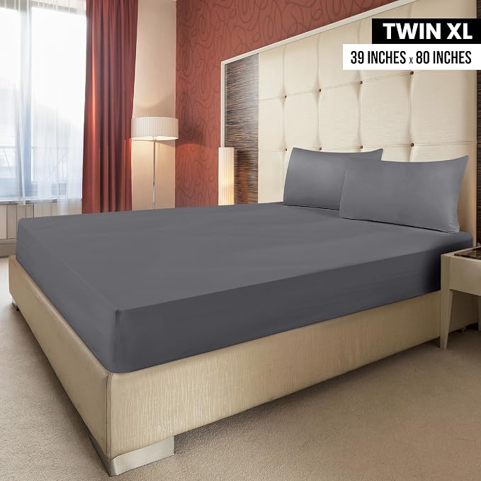 Pack of 6 Twin XL Fitted Sheet, Fits Up to 16 Inch Deep Pocket, Grey | Hotel Comfort, Cooling & Breathable Cotton like Polyester, Easy Fit, Wrinkle & Fade Resistant, Snug Fit, Easy Care, Oeko-Tex