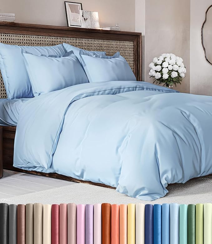 Duvet Cover King Size - Soft 3 Piece with Zipper Closure - Sky Blue | Extra Soft, Breathable, King Duvet Cover 104" x 90" with 2 Pillow Shams, Zipper Closures & Ties, Women, Men, Kids & Teens