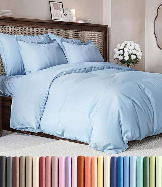 Duvet Cover King Size - Soft 3 Piece with Zipper Closure - Sky Blue | Extra Soft, Breathable, King Duvet Cover 104" x 90" with 2 Pillow Shams, Zipper Closures & Ties, Women, Men, Kids & Teens