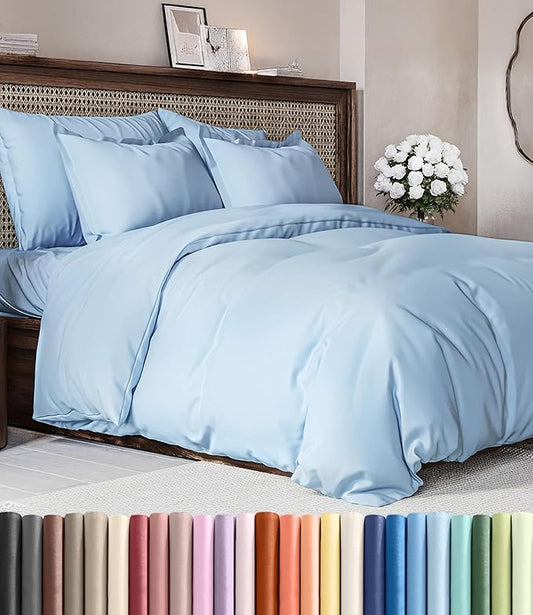 Duvet Cover Full Size - Soft 3 Piece with Zipper Closure - Sky Blue | Extra Soft, Breathable, Full Duvet Cover 80" x 90" with 2 Pillow Shams, Zipper Closures & Ties, Women, Men, Kids & Teens