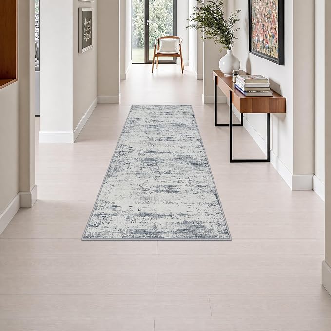 2x5 Washable Runner Rug：Modern Abstract Soft Carpet Blue Grey | For Hallway, Bedroom, Kitchen, Laundry, Bathroom,Door Mat,Modern Abstract,Machine washable,Non-Slip,Stain Resistant,Indoor